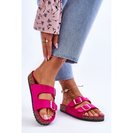 FB2 Damensandalen auf Korkplattform mit Streifen Fuchsia Doretta rosa 2