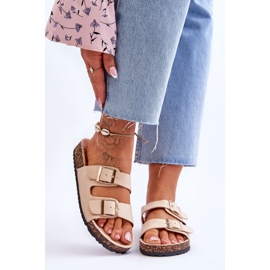 FB2 Damensandalen auf Korkplattform mit Streifen Beige Doretta 1