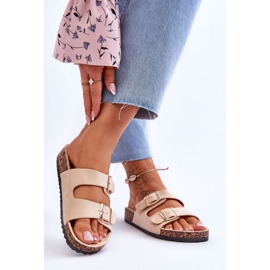 FB2 Damensandalen auf Korkplattform mit Streifen Beige Doretta 2