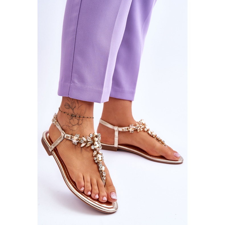 Damensandalen mit Steinen Gold Lenis golden 2