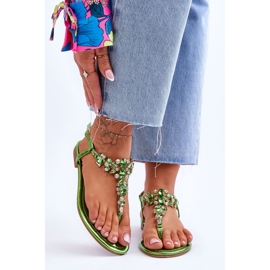 Damensandalen mit Steinen grün Lenis 1