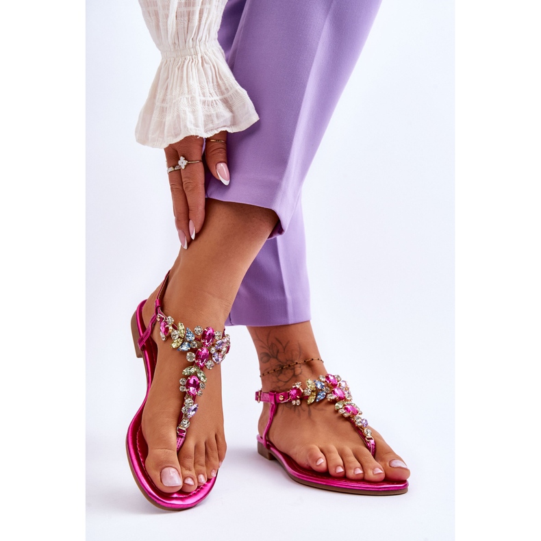 Damen-Flip-Flops mit Steinen Fuchsia Lenisa rosa 2