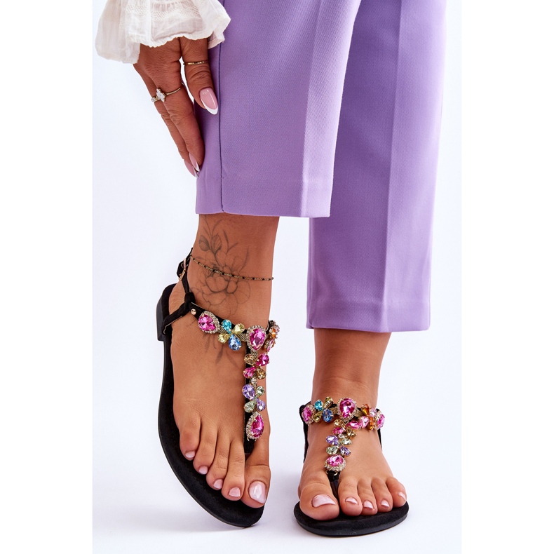 Wildleder-Flip-Flops mit Steinen in Schwarz Frency 1