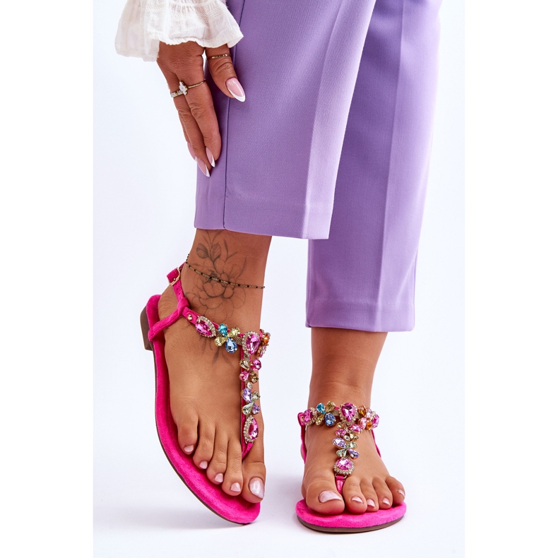 FB2 Rosa Wildleder-Flip-Flops mit Steinen Frency 1