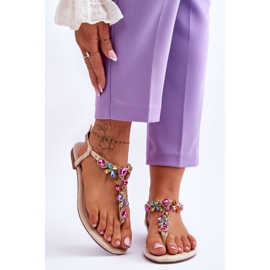 Wildleder-Flip-Flops mit Steinen Beige Frency 1