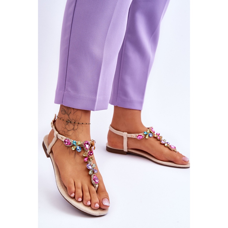 Wildleder-Flip-Flops mit Steinen Beige Frency 2