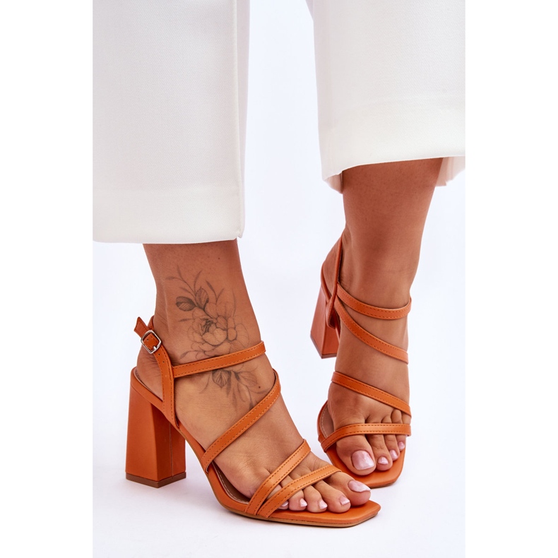 Orangefarbene Florentina Leder-Absatzsandalen 1