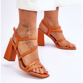 Orangefarbene Florentina Leder-Absatzsandalen 2