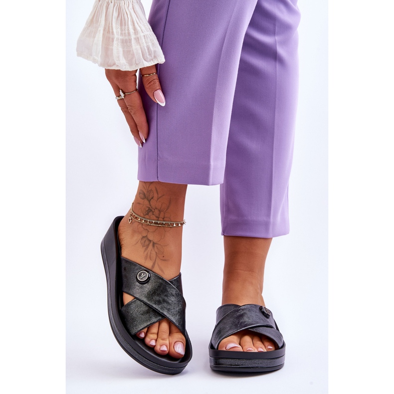 Vinceza Damen-Plateau-Hausschuhe mit Verzierung Black Brooklyn schwarz 1