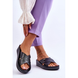 Vinceza Damen-Plateau-Hausschuhe mit Verzierung Black Brooklyn schwarz 2