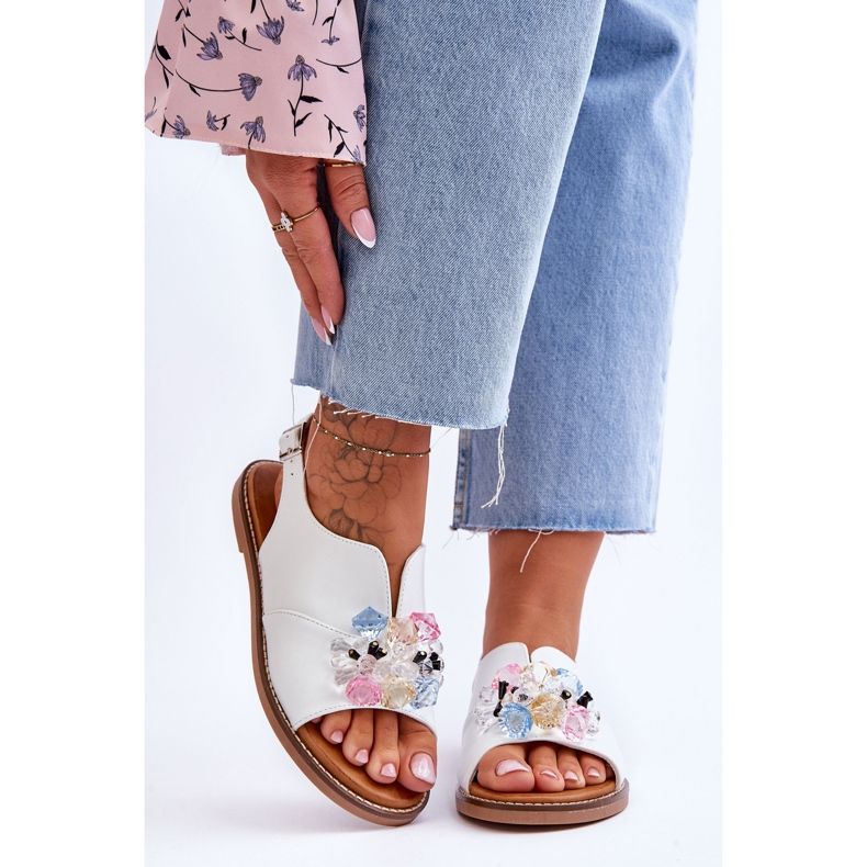 Vinceza Damen-Ledersandalen mit Steinen White Mersea schwarz 1