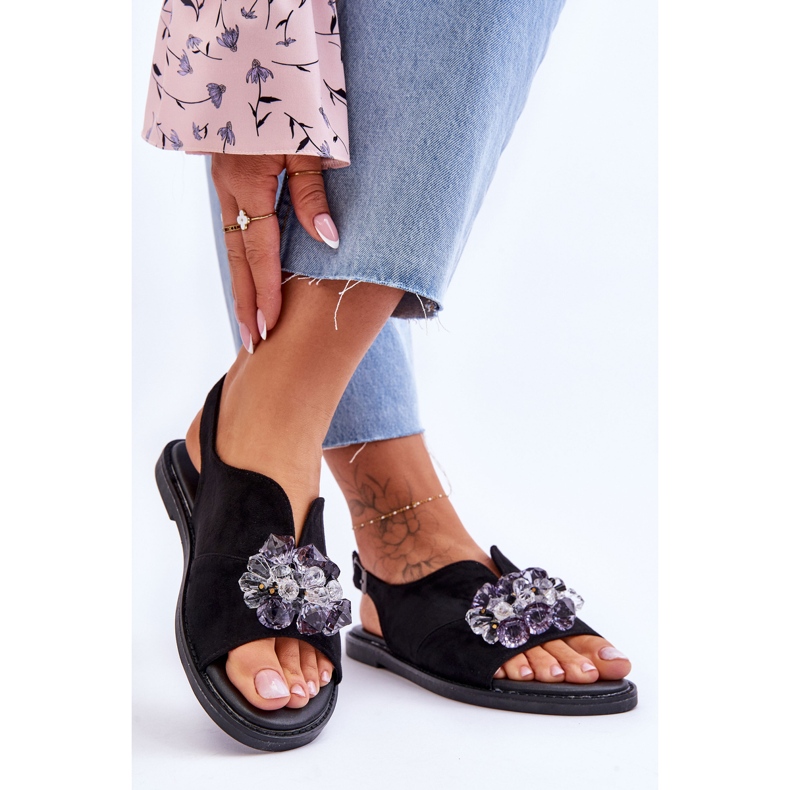 Vinceza Schwarze Mersea Stoned Wildledersandalen für Damen 2