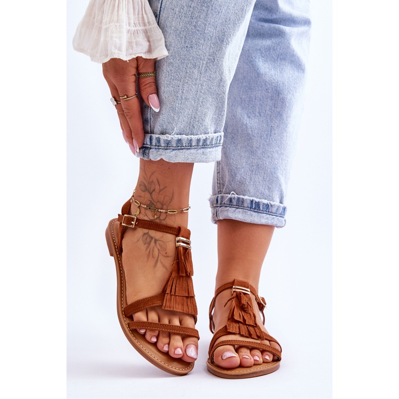 Damensandalen Flaches Wildleder Boho Braun Lucami 1