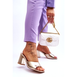 Klassische Damen-Flip-Flops aus Leder in Metallic-Gold golden 2