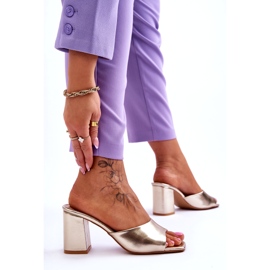 Klassische Damen-Flip-Flops aus Leder in Metallic-Gold golden 3