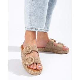 Beige Shelovet-Schnallenpantoffeln für Damen 2