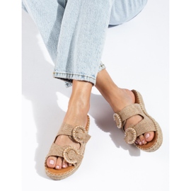 Beige Shelovet-Schnallenpantoffeln für Damen 1