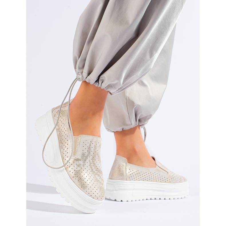 Damen-Slipper aus Leder in Gold von Shelovet golden 1