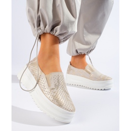 Damen-Slipper aus Leder in Gold von Shelovet golden 2