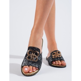 Rosa Damen-Flip-Flops mit Goldverzierung von Shelovet schwarz 1