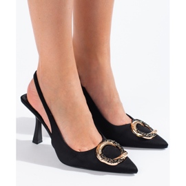 Schwarze Wildleder-Pumps mit offenem Absatz von Shelovet 2