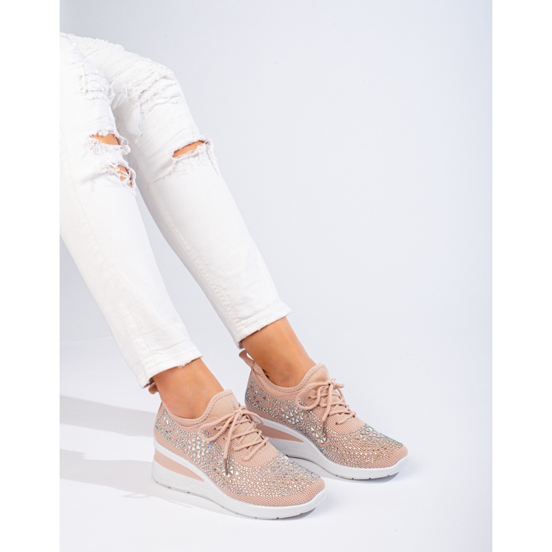 Rosa Textil-Keilsneaker von Shelovet 1