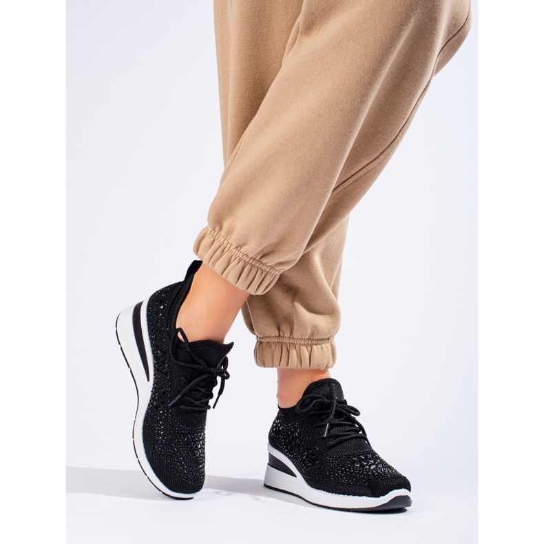 Schwarze Shelovet-Sneaker aus Textil mit Keilabsatz 1