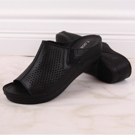 Damen-Keilsandalen aus schwarzem Leder mit Gummizug T.Sokolski L22-518 6