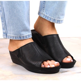 Damen-Keilsandalen aus schwarzem Leder mit Gummizug T.Sokolski L22-518 3