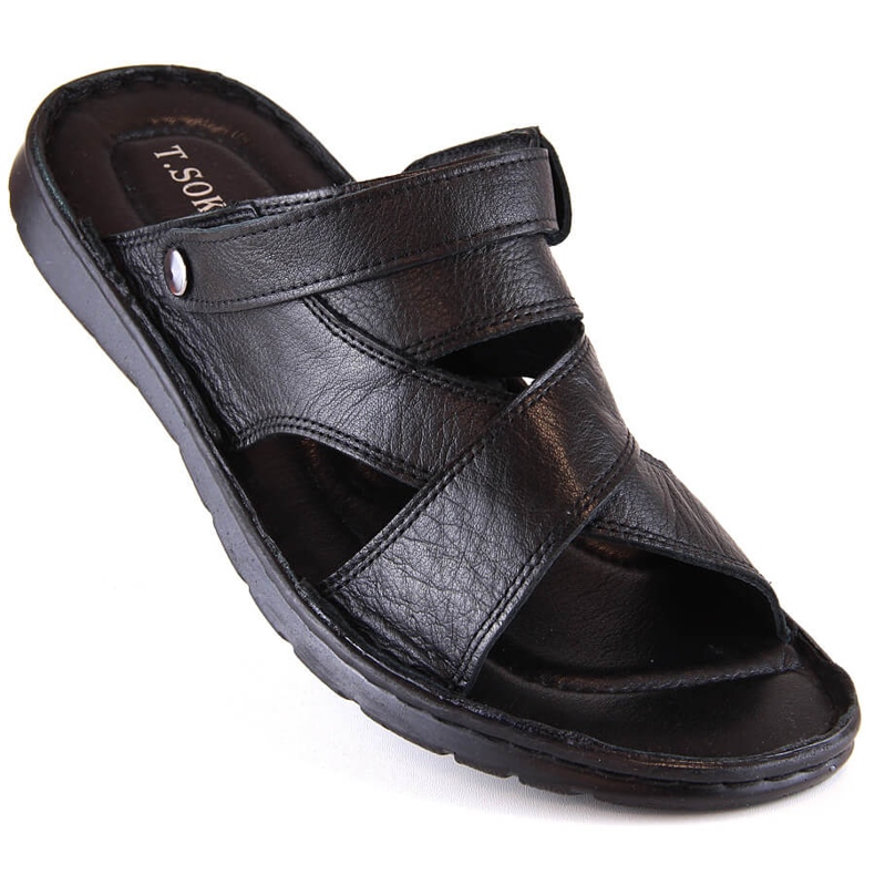 Herren-Flip-Flops aus schwarzem Leder von T.Sokolski LM20-02 2