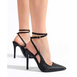 Schwarze Pumps auf hohem Absatz mit Kristallen von Shelovet 1