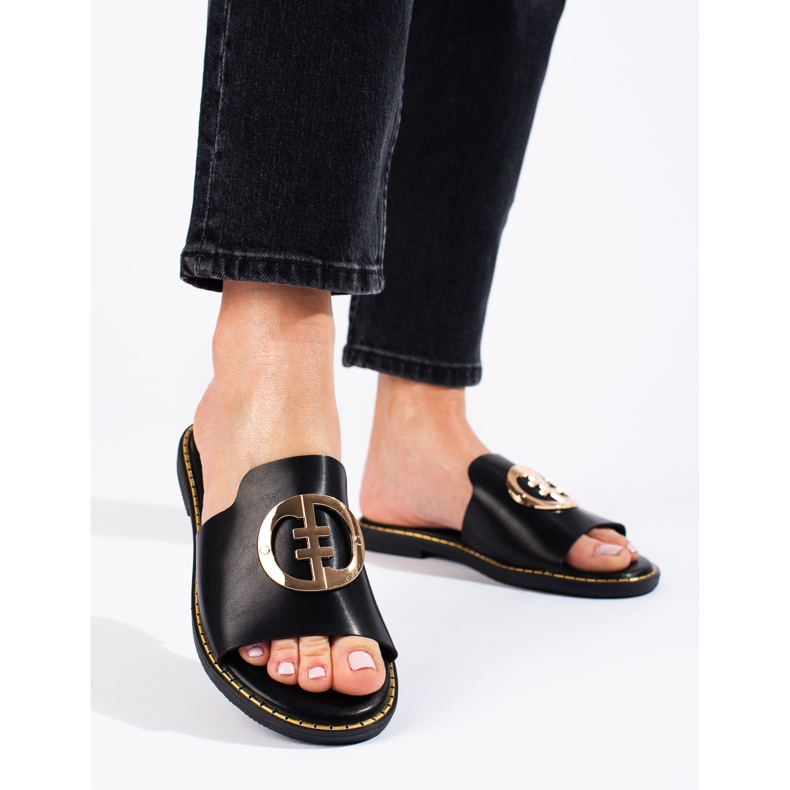 Elegante schwarze Shelovet-Hausschuhe für Damen 2