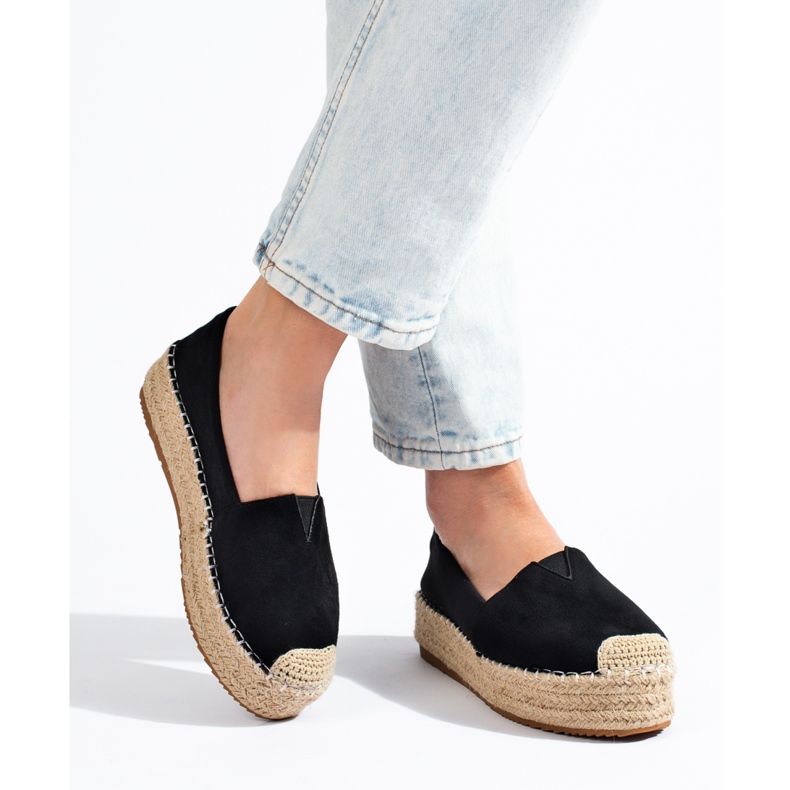 Damen-Plateau-Espadrilles aus Wildleder Shelovet in Schwarz 2