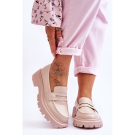 Beigefarbene Plateau-Slip-On-Loafer von Riverside aus Leder 1