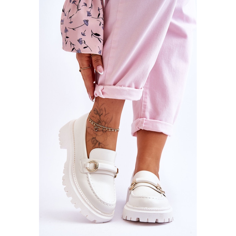 FG1 Damen-Loafer auf massivem Plateau, weißer Calypso 1