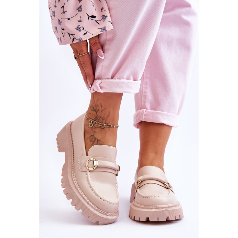 FG1 Damen-Loafer auf massivem Plateau Beige Calypso 1