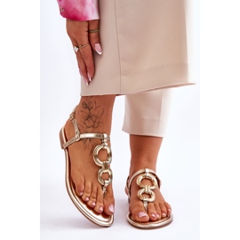 Goldene Keep Going Flip-Flops aus Leder mit flachem Absatz 1