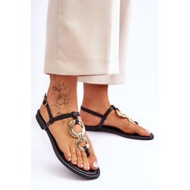 Schwarze Keep Going Flip-Flops aus Leder mit flachem Absatz 2