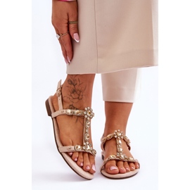 FI1 Damen-Wildledersandalen mit Steinen Beige Calabrio 1