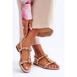 FI1 Damen-Wildledersandalen mit Steinen Beige Calabrio 2