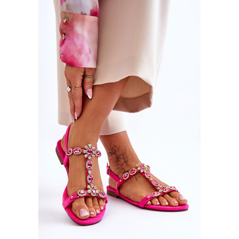 FI1 Damen-Sandalen aus Wildleder mit Steinen in Fuchsia Calabrio rosa 2