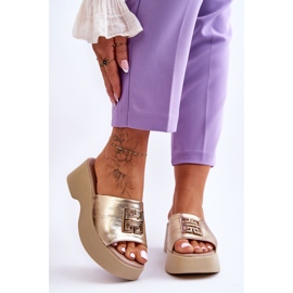 Lemar Damen-Plateauhausschuhe aus Leder mit goldener Renna-Dekoration 1