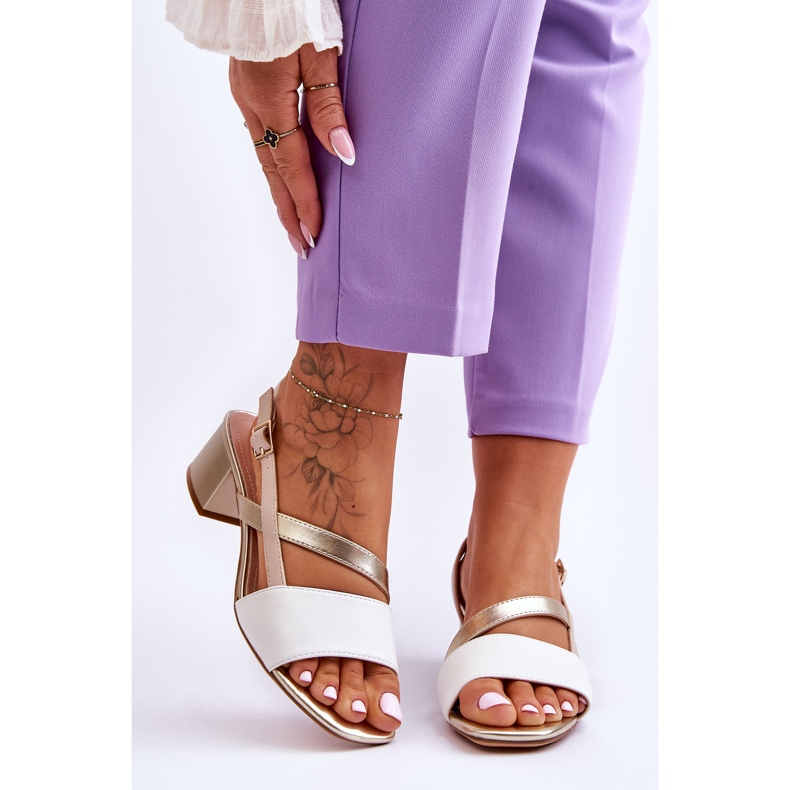 Sergio Leone Leder-High-Heel-Sandalen SK826 Weiß und Gold 1