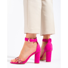 Fuchsiafarbene Damensandalen mit dekorativen Vinceza-Steinen rosa 1