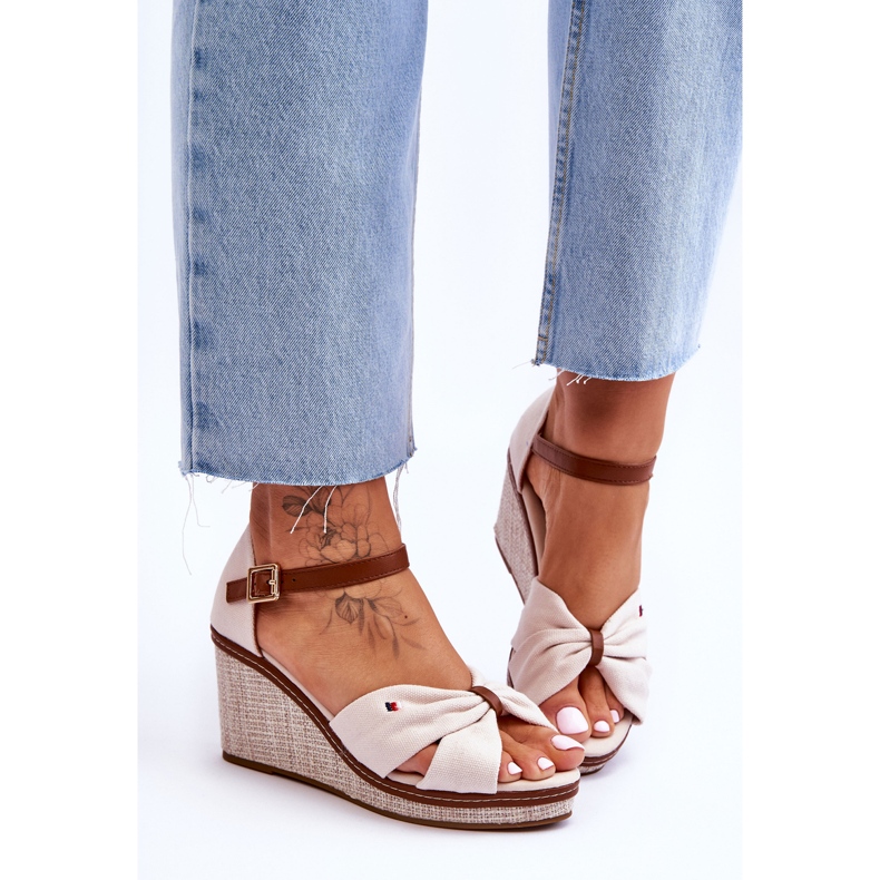 PS1 Damensandalen mit geflochtenem Keilabsatz Beige Judith 1