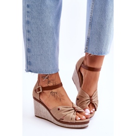 PS1 Damensandalen mit geflochtenem Keilabsatz in Dunkelbeige Judith 1