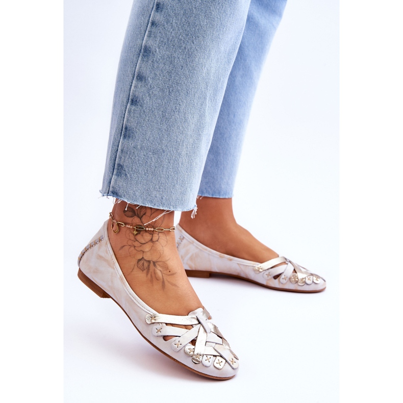 Damen-Ballerinas aus Leder Maciejka 01358-22 Beige-Gold 2