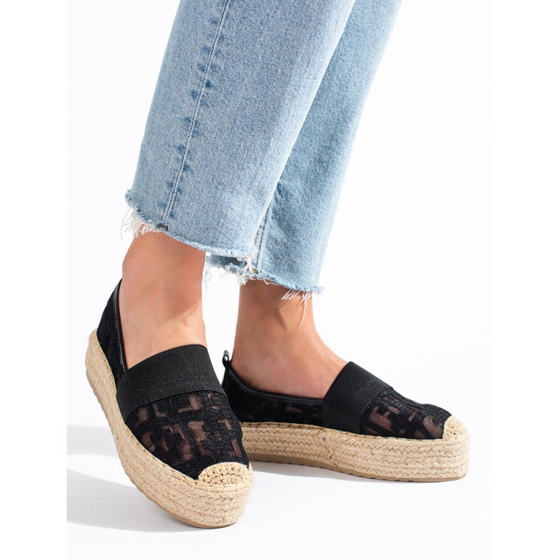 Spitzen-Espadrilles auf der Plattform Shelovet schwarz 1