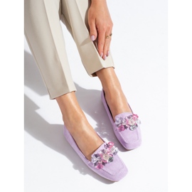 Shelovet lila Wildleder-Loafer mit Steinen 1