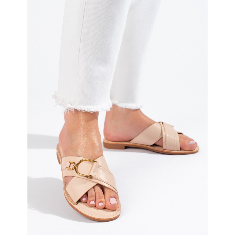 Beige Shelovet-Hausschuhe für Damen 1